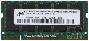 256MB 200p PC2100 CL2.5 9c 32x8 ECC DDR SODIMM Ci