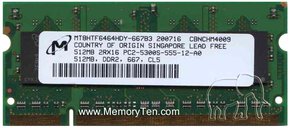 512MB 200p PC2-5300 CL5 8c 32x16 DDR2-667 SODIMM 