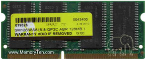 128MB 144p PC100 CL2 8c 8x16 SDRAM SODIMM T017, I