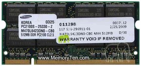 512MB 200p PC2100 CL2.5 16c 32x8 DDR SODIMM T005 