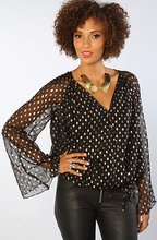 Women's The Sheer Dots Top in Black & Gold, Tops (