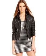 Juniors Jacket, Faux-Leather Hooded Motorcycle