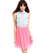 Juniors Dress, Sleeveless Chambray Chiffon