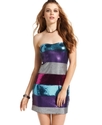 Juniors Dress, Strapless Striped Sequin