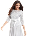 Petite Top, Three-Quarter-Sleeve Sequin Lace