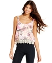 Juniors Top, Sleeveless Crochet-Knit Floral-Print