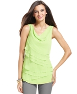 Petite Top, Sleeveless Tiered Cowl-Neck