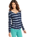 Jeans Top, Long-Sleeve Scoop-Neck Tie-Dye Striped 
