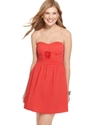 BeBop Juniors Dress, Strapless Sweetheart Pleated 