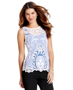 Top, Sleeveless Embroidered Crocheted-Lace Tank