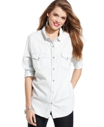 Juniors Top, Long Sleeve Haystack Denim Button-Dow