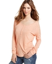 Top, Long-Sleeve Scoop-Neck Lace Henley
