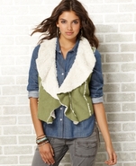 Juniors Vest, Sleeveless Faux-Suede Shearling