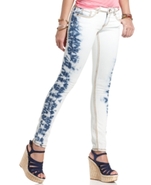 Juniors Jeans, Skinny Tie-Dye-Print Bleach Wash