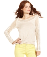 Juniors Top, Long Sleeve Open-Knit Boat Neck