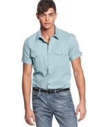 Shirt, Short Sleeve Pieced Linen Shirt