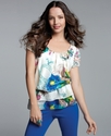 Top, Short-Sleeve Floral-Print Peplum