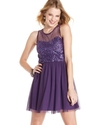 Juniors Dress, Sleeveless Sequin A-Line