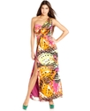 Juniors Dress, Sleeveless Printed One-Shoulder Gow