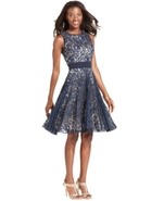 Dress, Sleeveless Pleated Lace A-Line