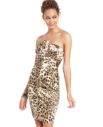 Juniors Dress, Strapless Satin Animal-Print