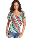 Juniors Top, Short Flutter Sleeve Striped