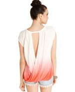 Juniors Top, Cap Sleeve Draped Dip-Dye-Print