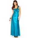 Juniors Dress, One-Shoulder Ruffle Satin Gown