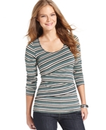 Top, Long-Sleeve Striped Tiered