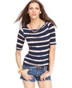 Top, Short-Sleeve Scoop-Neck Striped