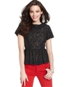 Top, Short-Sleeve Lace Peplum