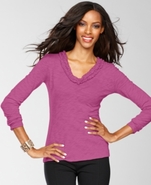 Petite Top, Long-Sleeve V-Neck Ruffle-Trim