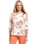 Top, Three-Quarter-Sleeve Floral-Print