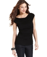 Top, Cap-Sleeve Scoop-Neck Ruched