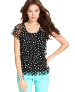 Petite Top, Short-Sleeve Tiered Ruffled Polka-Dot