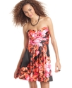 Juniors Dress, Strapless Floral-Print Full-Skirt