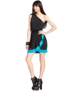 Dress, Sleeveless One-Shoulder Colorblocked A-Line