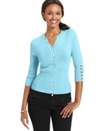 Petite Sweater, Three-Quarter-Sleeve Ribbed Cardig