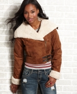 Juniors Jacket, Faux-Suede Shearling