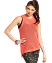 Juniors Top, Sleeveless Open-Knit High-Low