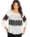 Juniors Top, Three-Quarter-Sleeve Lace Peasant