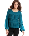 Top, Long-Sleeve Ruched Scoop-Neck