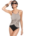 Swimsuit, Spaghetti-Strap Draped Colorblock One-Pi