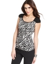 Top, Cap-Sleeve Ruffle Zebra-Print