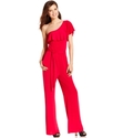 Juniors Jumpsuit, One-Shoulder Ruffled Wide-Leg