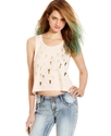 Juniors Top, Sleeveless Studded Cross Tank
