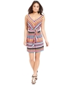 Dress, Sleeveless Striped Belted V-Neck