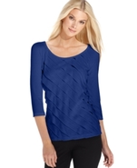 Top, Three-Quarter-Sleeve Tiered Scoop-Neck