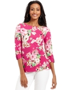 Top, Three-Quarter-Sleeve Floral-Print