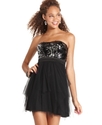 Juniors Dress, Strapless Sequin Tiered Tulle